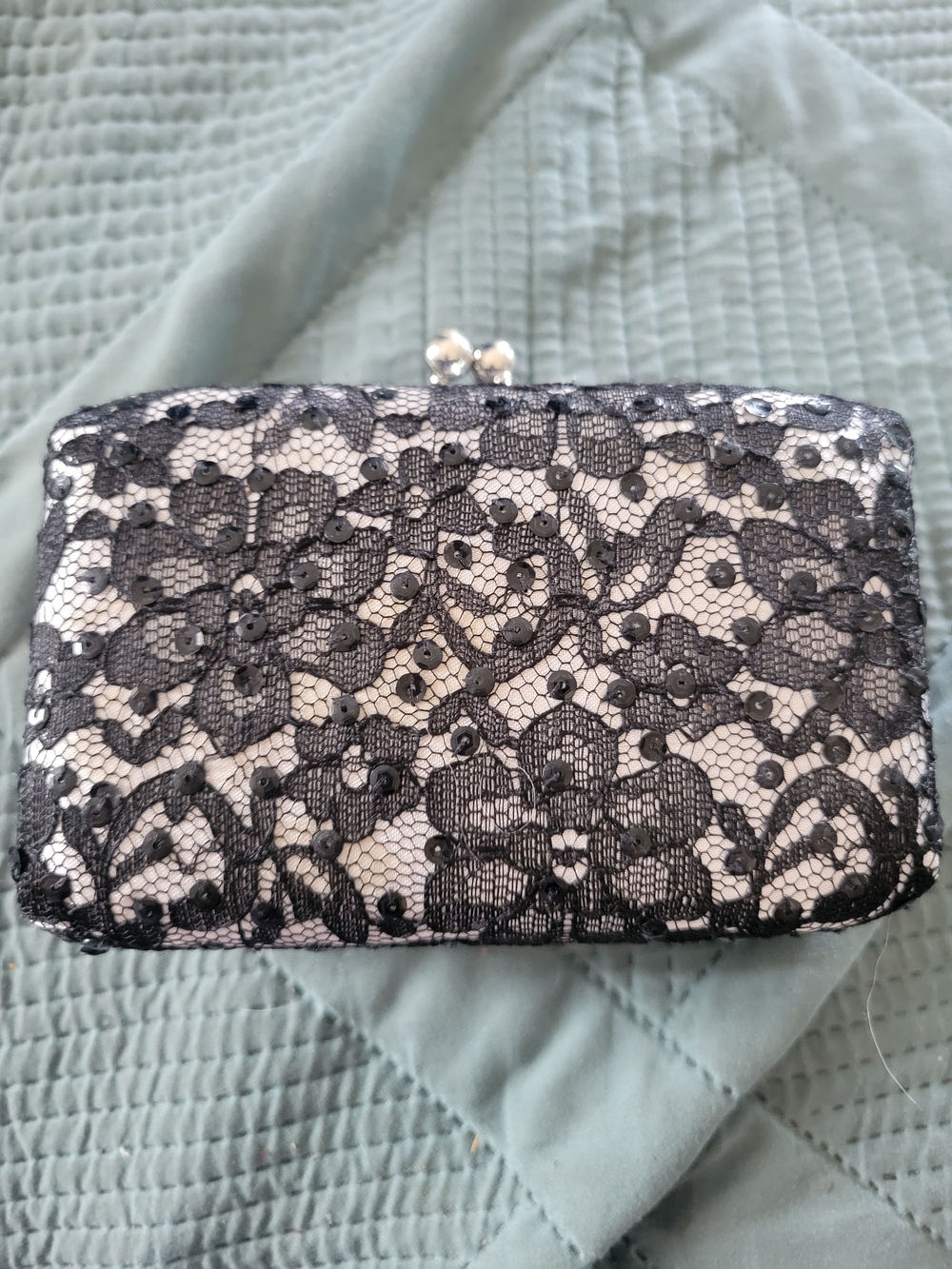 Black Lace Overlay Sequin Evening Clutch
